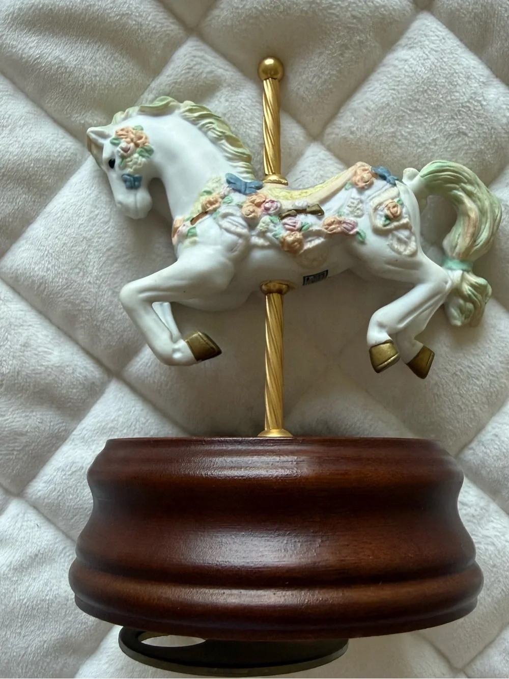 Vintage Porcelain Carousel Horse Music Box Wind Up Plays The Carousel Waltz